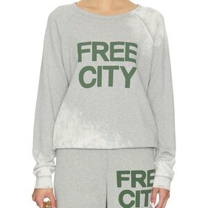 Free City Gray Long Sleeve Tee with Green Print